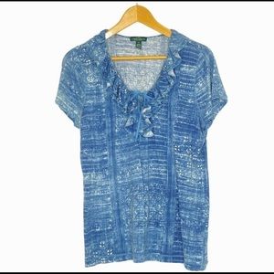 RLR Ralph Lauren Jeans Co Women's XL Short Sleeved V Neck Top Blue